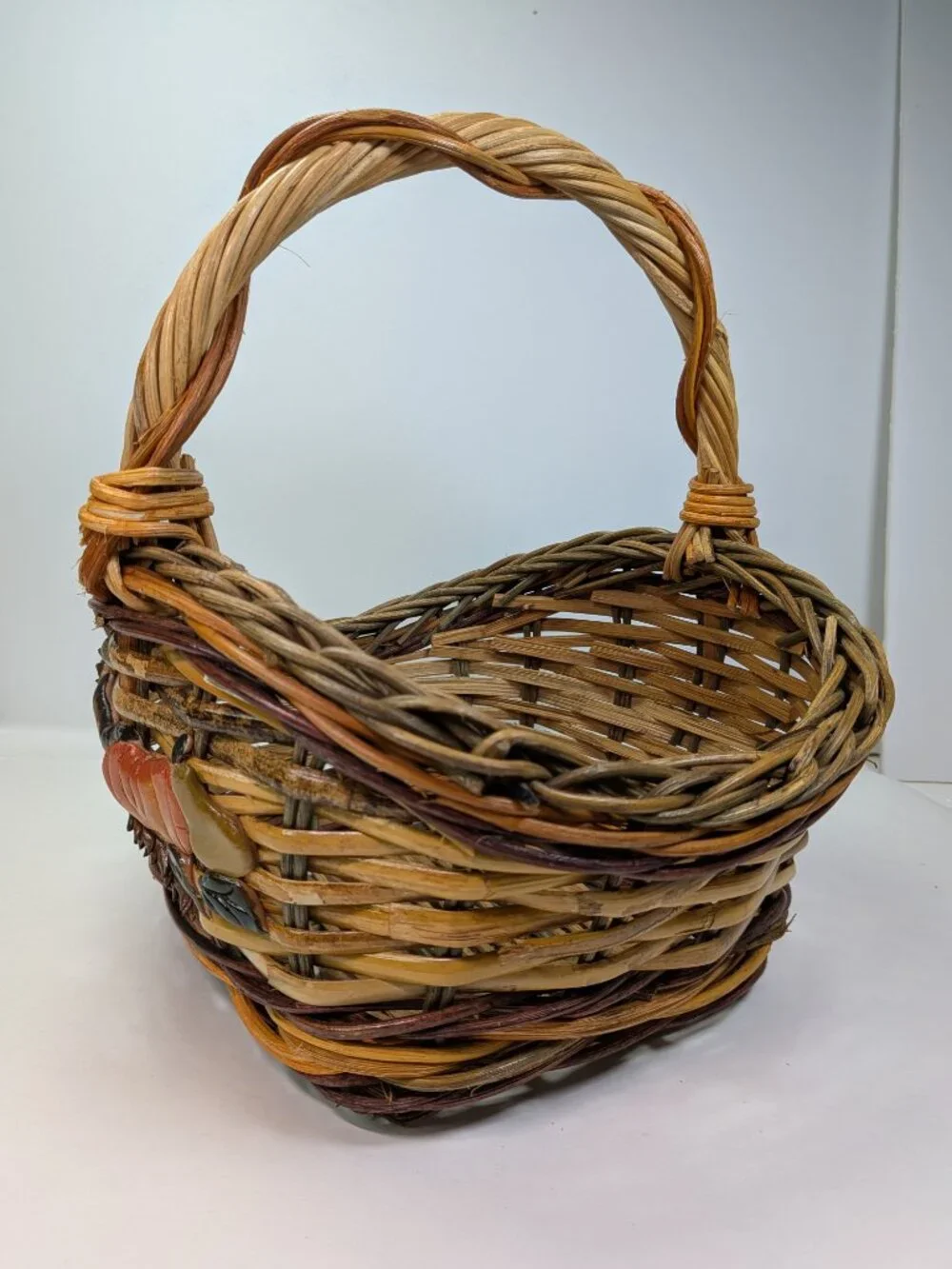 Vintage Fall Harvest Woven Basket Pumpkins Cornucopia Decor Overhead Handle